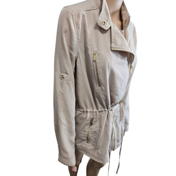 Calvin Klein women's S beige cinch waist roll tab full zip jacket lightweight - Picture 5 of 8